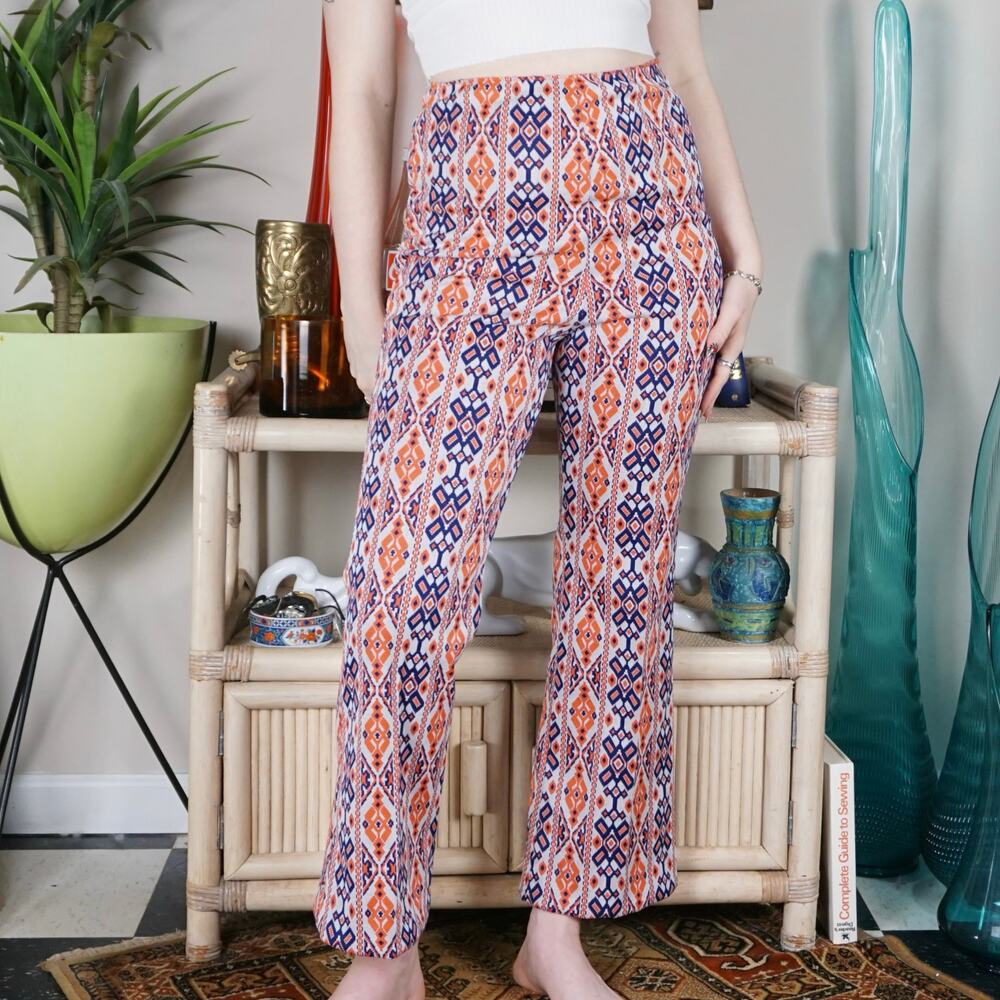 Vintage 60s 70s polyester geometric flare pants